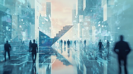 Aufkleber - Exploring a futuristic cityscape vibrant interactions between people and digital elements in an immersive urban environment