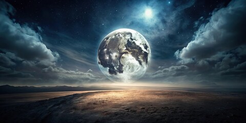 Wall Mural - Dark landscape with a large moon in the sky