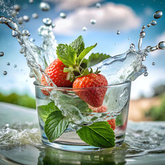 Canvas Print - strawberries in water