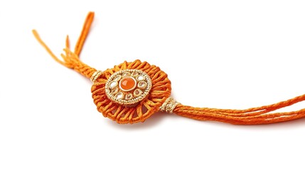 Traditional Rakhi for Raksha Bandhan, Beautifully Crafted and Isolated on a White Background. This Ornate Thread Represents the Bond of Protection and Love Between Siblings, Perfect for Celebrating 