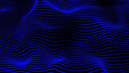 Poster - Abstract blue dot line with a dynamic wave. Abstract digital particle and dot wave light abstract background, cyber, or technology background.