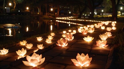 Wall Mural - Beautiful bulbs lighting sidewalks on the vesak a weekend
