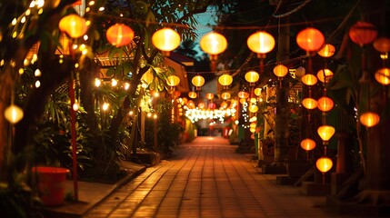 Wall Mural - Beautiful bulbs lighting sidewalks on the vesak a weekend