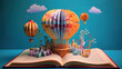 © Mukhlesur - Literacy Day Concept Featuring Open Book with Papercut Hot Air Balloon Design