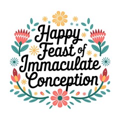  Floral Wreath with Happy Feast of Immaculate Conception Greeting