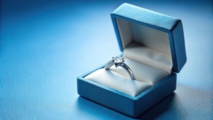 diamond ring in a blue box on blue background Low Angle