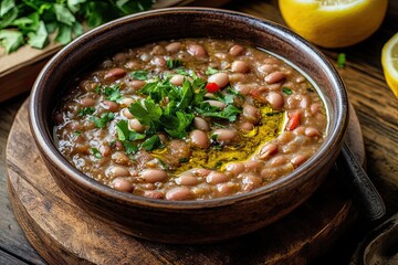 Wall Mural - A Bowl of White Beans with Parsley and Olive Oil