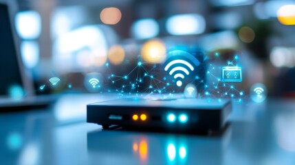 Poster - Modern Wireless Router with Network Connection Icons