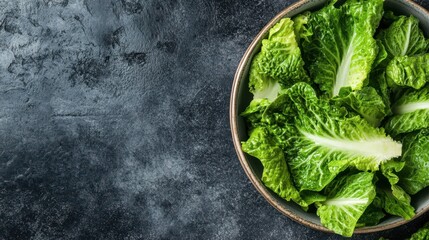 Wall Mural - Top view of a bowl of Romaine lettuce slices offering a fresh food-themed copy space image