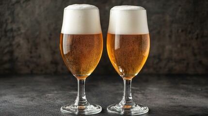 Two Glasses of Beer on a Dark Background