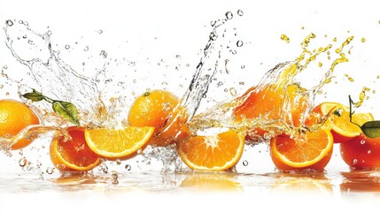 Poster - Fresh Oranges Splashing in Clear Water