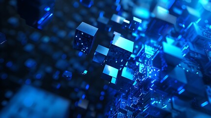 Wall Mural - Bright blue glowing blocks and arcs mix into an abstract backdrop in this modern visual