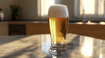 Poster - Refreshing Glass of Beer in Modern Kitchen Setting