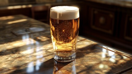 Poster - Glass of Refreshing Beer on Wooden Table