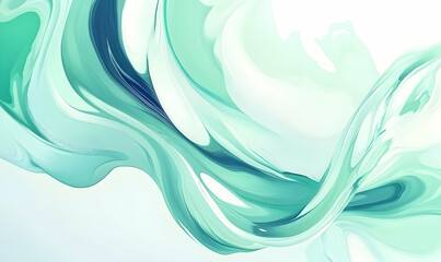 Poster - Abstract swirl of teal and white paint on a white background.