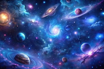 Wall Mural - expansive cosmic wallpaper with galaxies and universe motifs in deep shades of blue and purple