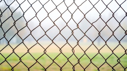 Chain Link Fence with Blurred Landscape Background