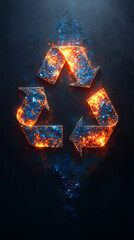 Wall Mural - recycle symbol on fire on a dark background