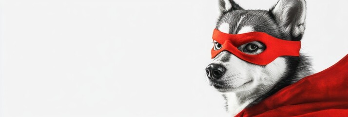 Poster - A heroic dog wearing a red mask and cape, embodying a superhero theme.