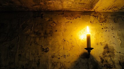 Wall Mural - Candle on a gloomy yellow cement ceiling