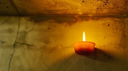 Wall Mural - Candle on a gloomy yellow cement ceiling
