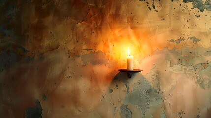 Wall Mural - Candle on a gloomy yellow cement ceiling