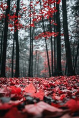 Canvas Print - Forest landscape with red leaves