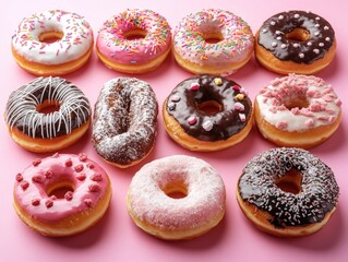 Wall Mural - Doughnuts on Pink Surface