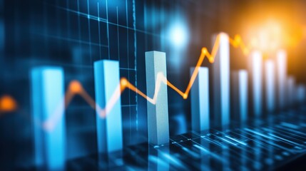 Poster - Graph showing upward trend in data analysis, blue bars, orange line