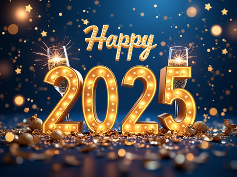 Happy New Year 2025 Banner Design, Festive Holiday Greeting Template for Celebrations