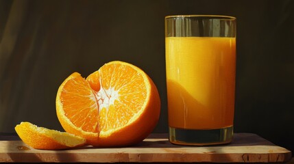 Poster - Fresh Orange Juice and Fruit on Wooden Table