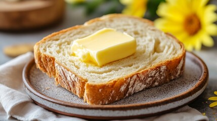 Poster - Fresh Bread Slice with Butter on Plate