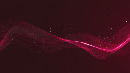 Wall Mural - Pink Abstract Wave on Dark Background with Digital Light Particles and Dots