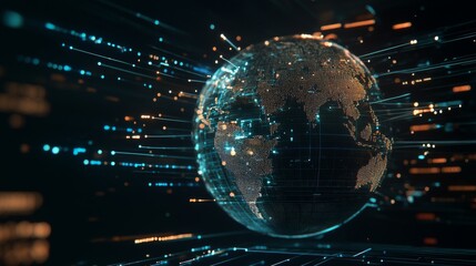 Poster - Digital Globe with Data Streams and Network Visualization
