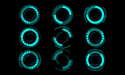 Poster - Set of sci fi blue circle user interface elements technology futuristic design modern creative on black background vector