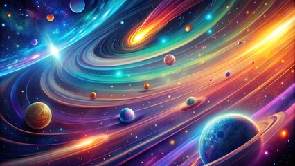 Wall Mural - colorful background with swirling vortices and shooting comets at a tilted angle