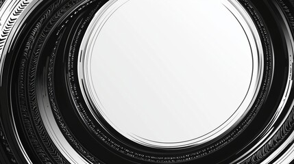 Circular abstract design with concentric black and white rings, empty center