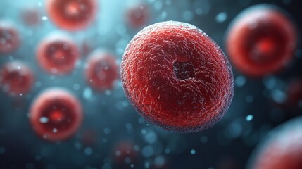 Poster - A close up of red cells with a blue background