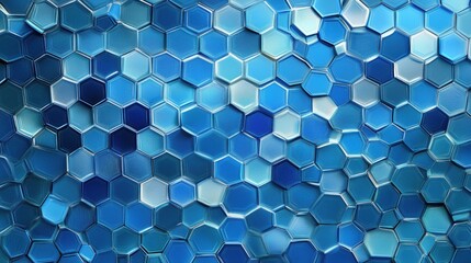 Poster - Blue hexagonal pattern, vibrant shades of blue, geometric design, modern texture