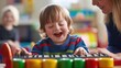 © AiExpert - Happy Child with Down Syndrome Playing Musical Toy