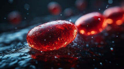 Poster - A close up of a red cell with a blue background