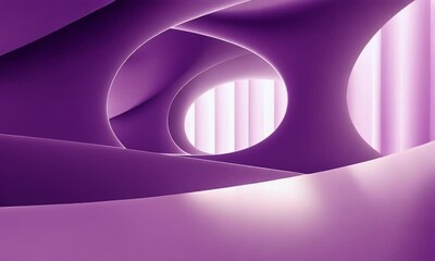 Poster - a purple abstract background with curved lines, purple shapes, and a 3d render.