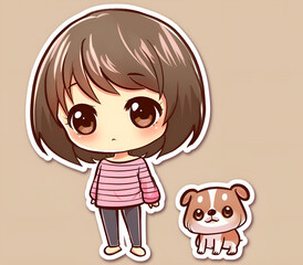 Wall Mural - little girl with a dog, generative ai