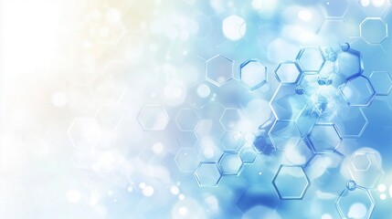 Poster - Abstract blue hexagonal molecular structure, soft light background, scientific concept