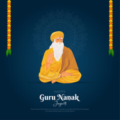 Wall Mural - Happy Guru Nanak Jayanti Post and Greeting Card. Celebrating Birthday of Guru Nanak Dev Ji Banner Vector Illustration