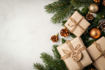 Wallpaper Featuring A Christmas Tree Adorned With Homemade Ornaments Representing Savings Goals, Beside A Stack Of Presents Tied With String, Evoking A Sense Of Thoughtful Holiday Spending