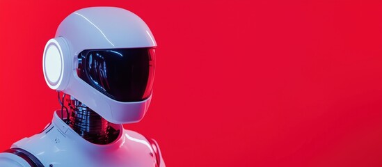 Poster - Futuristic robot with sleek design, illuminated against red background