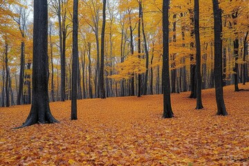 Wall Mural - Golden Autumn Leaves Blanket the Forest Floor