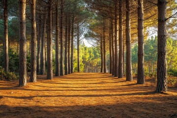 Wall Mural - A Path Through a Grove of Tall Pine Trees