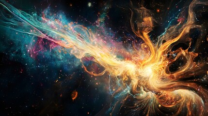 Wall Mural - Luminous electric tendrils reach out connecting the figure to distant stars